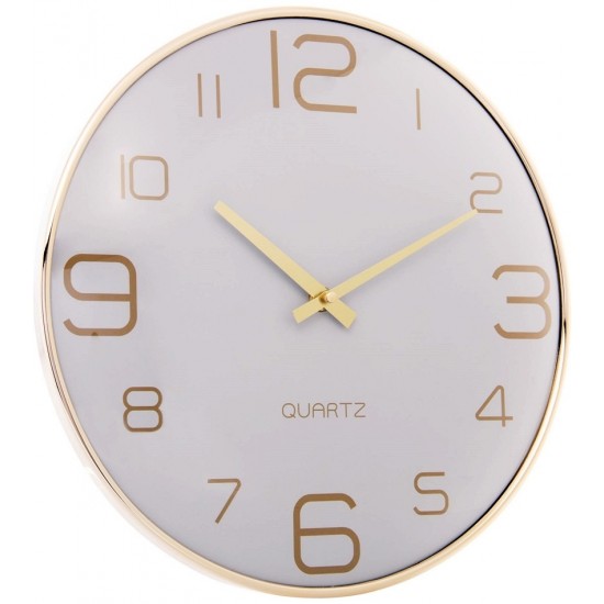 Relógio De Parede 30,5cm Por 4,5cm Quartz De Plástico Chronos Cinza Com Dourado